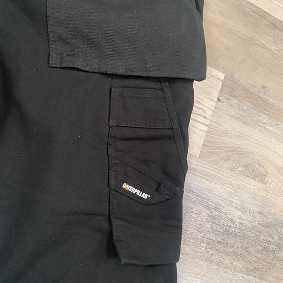 Caterpillar Work Pants Black Utility Cargo Cotton 40x32 Cropped Carpentercore - Picture 3 of 10